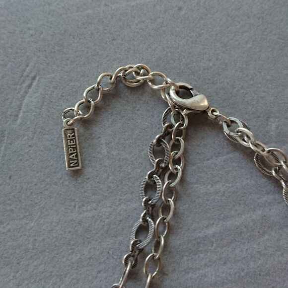 Napier Silver Tone Beads and charms double layered Chain Necklace - Picture 8 of 8